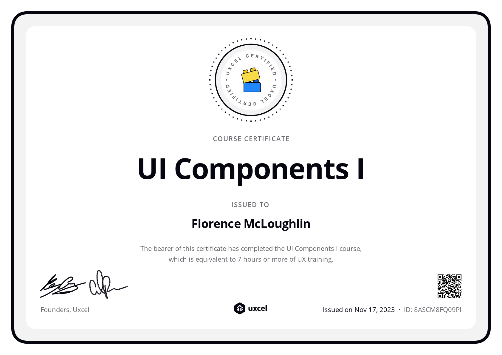 Florence McLoughlin's certificate
